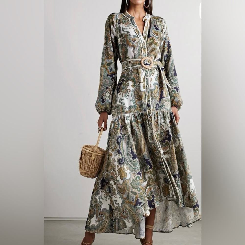 Veronica Beard Kadar Printed Linen Midi Dress Size 12